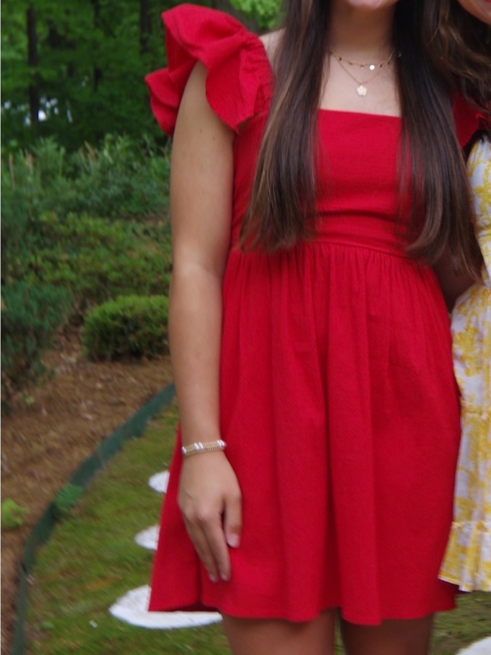 Red Ruffle-Sleeve dress - Picture 2 of 5